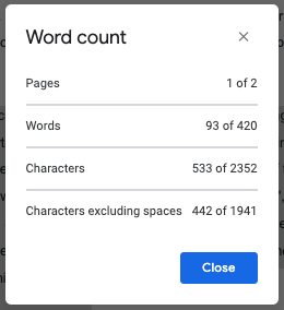 Word Count, Google Docs