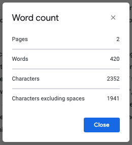 Word Count, Google Docs